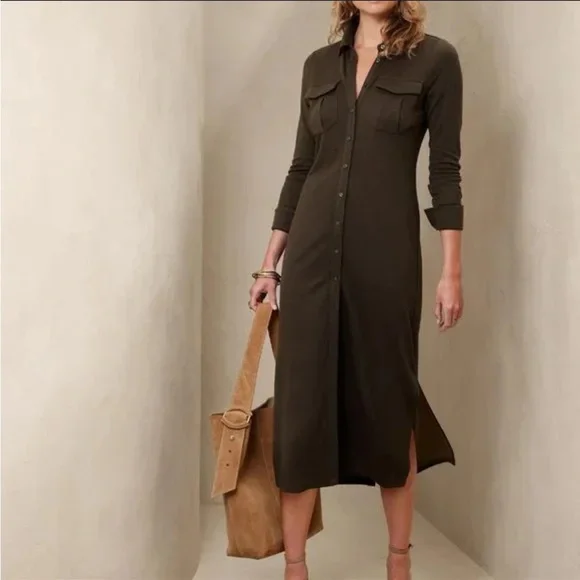 Banana Republic Olive Green Polo Midi Dress size M